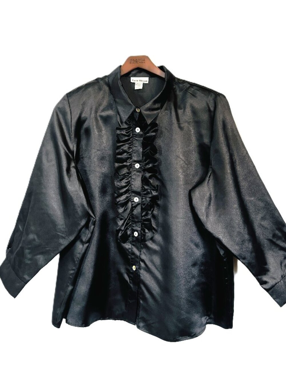 * Barrie Morgan Black Ruffled Pirate Victorian Goth Blouse Top Size 28 Vintage